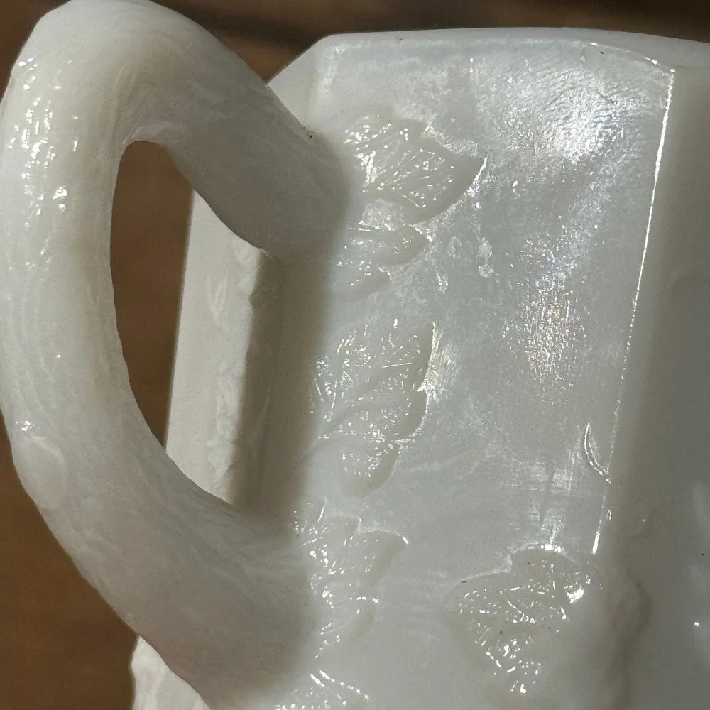 Vintage Milk Glass Sugar‎ Bowl Creamer Embossed Grapes Leaves Footed Two Handles